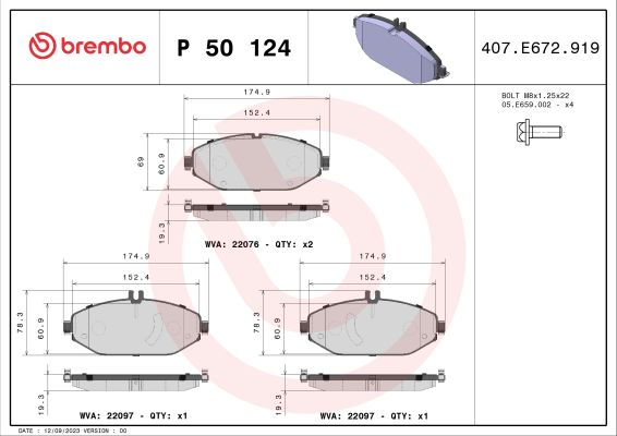 A.B.S. P 50 124 BREMBO Bremsbelagsatz, Scheibenbremse